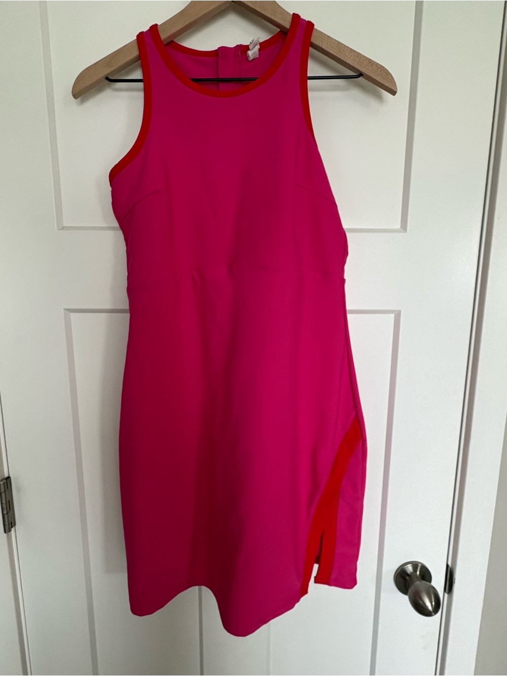 Sage Hot Pink Dress with Red Trim